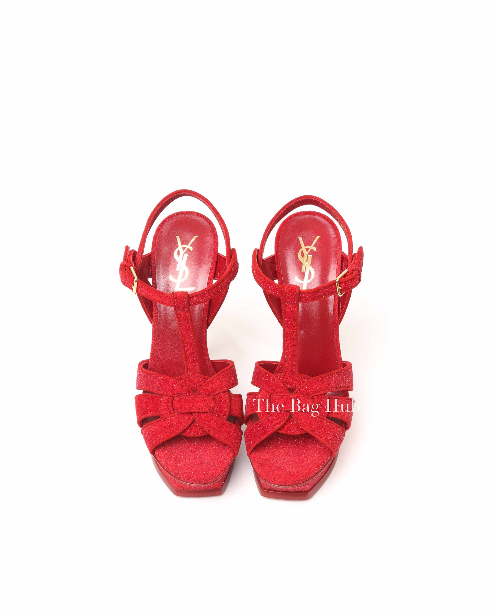 Saint Laurent Red Suede Glitter Tribute Sandals Size 37