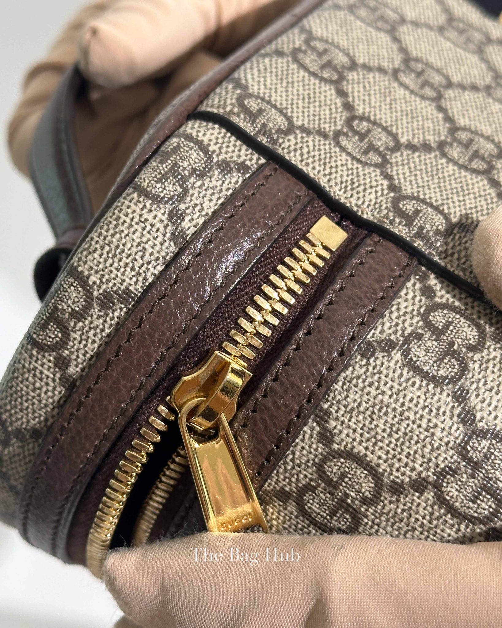 Gucci Beige Ebony Leather Canvas Monogram GG Supreme New Acero Web Ophidia Vanity Cosmetic Case