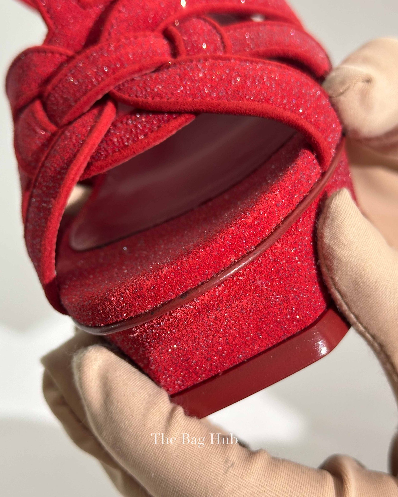 Saint Laurent Red Suede Glitter Tribute Sandals Size 37