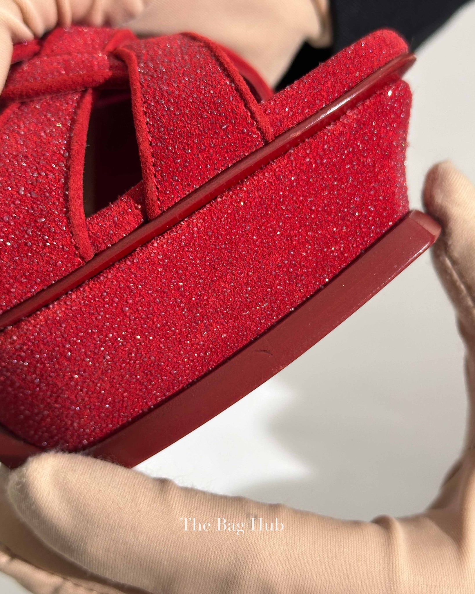 Saint Laurent Red Suede Glitter Tribute Sandals Size 37