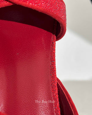 Saint Laurent Red Suede Glitter Tribute Sandals Size 37