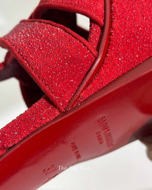 Saint Laurent Red Suede Glitter Tribute Sandals Size 37