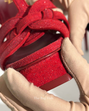 Saint Laurent Red Suede Glitter Tribute Sandals Size 37