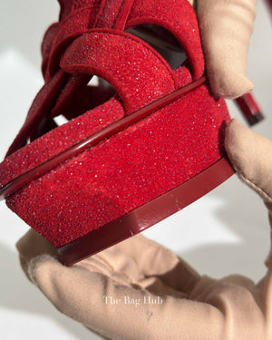 Saint Laurent Red Suede Glitter Tribute Sandals Size 37