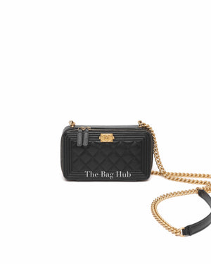 Chanel Black Caviar Boy Zip Around Wallet on Chain GHW