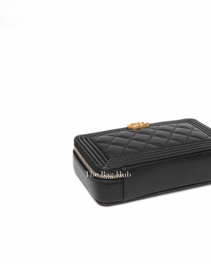 Chanel Black Caviar Boy Zip Around Wallet on Chain GHW