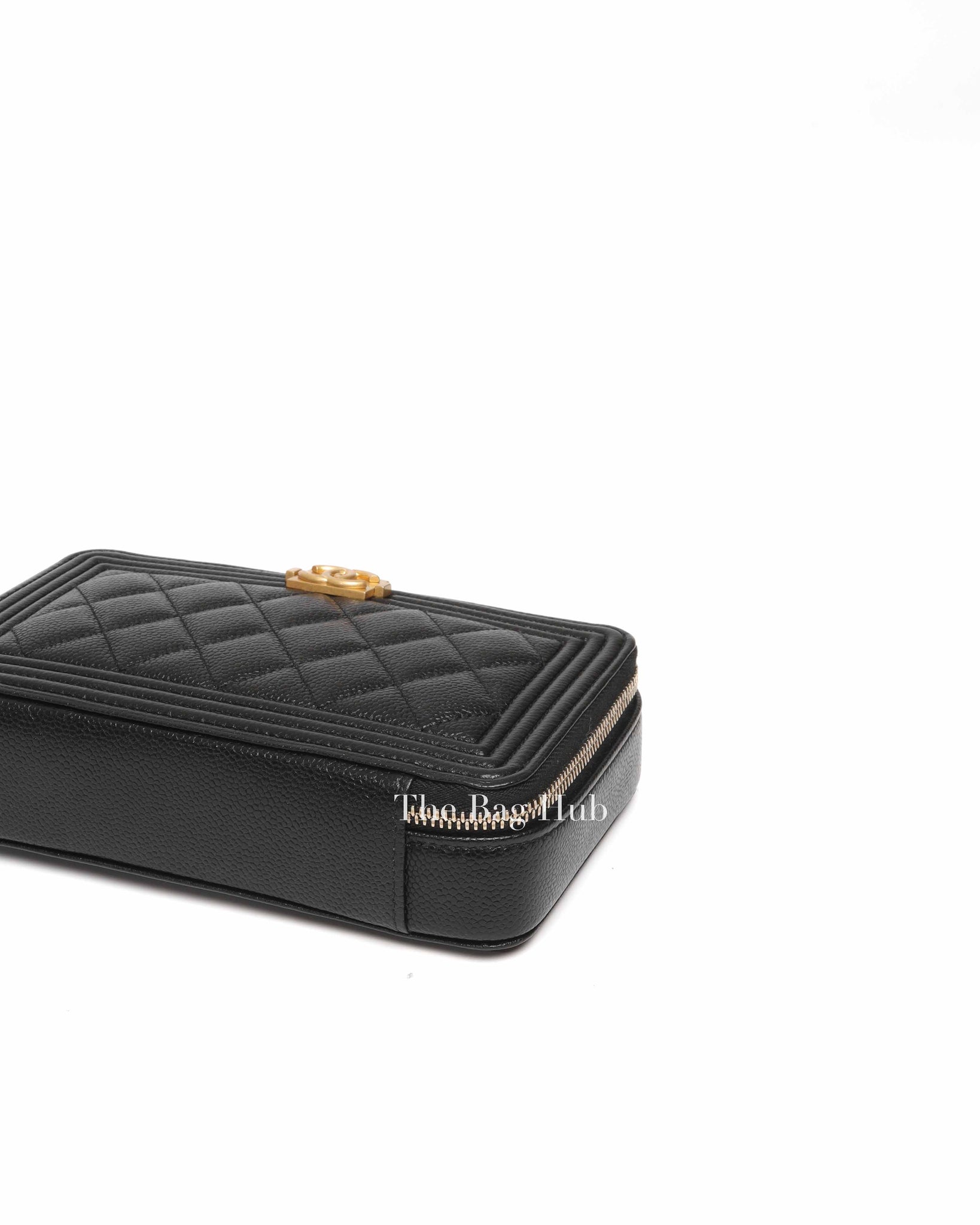 Chanel Black Caviar Boy Zip Around Wallet on Chain GHW