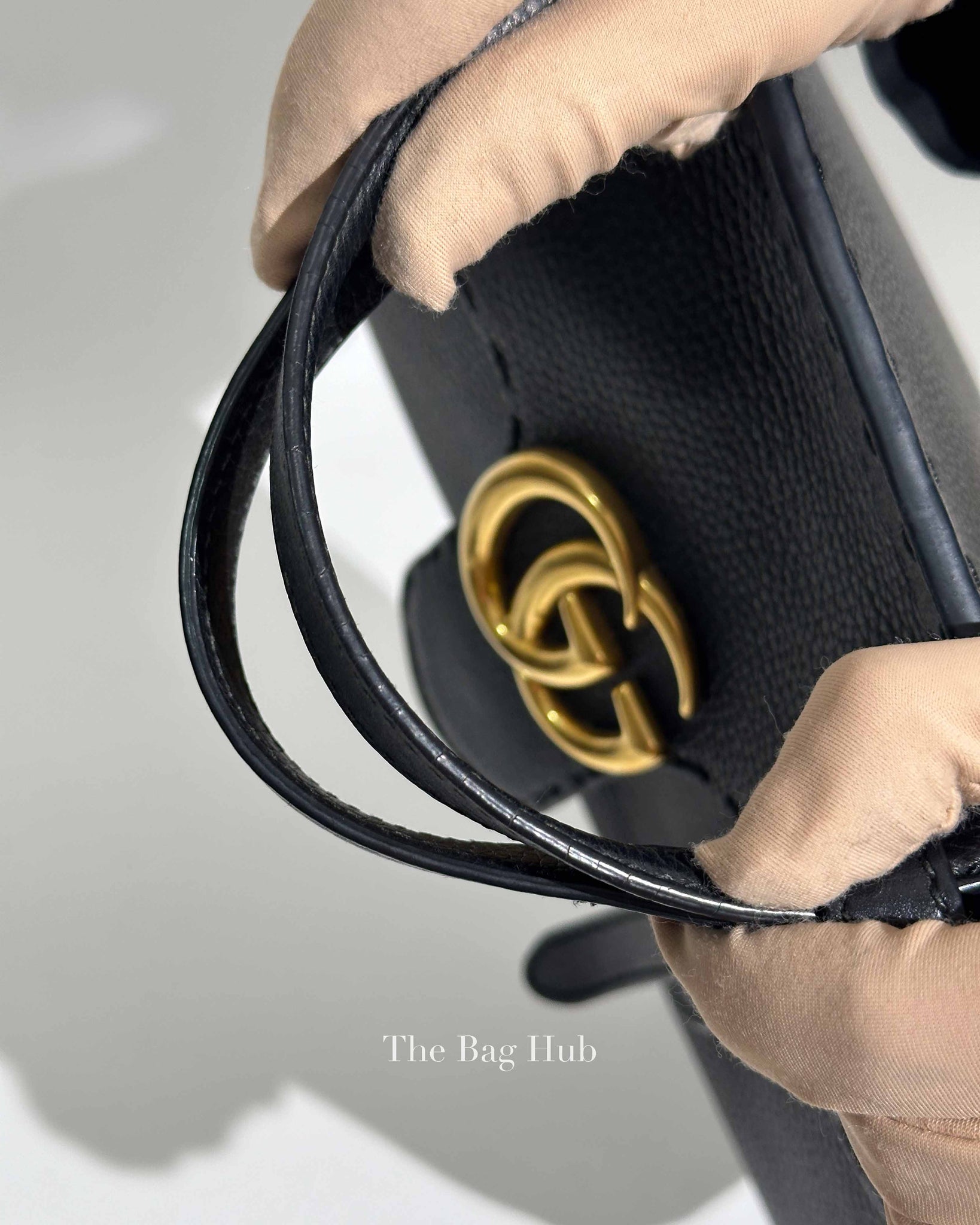 Gucci Black Leather GG Marmont Top Handle Bag