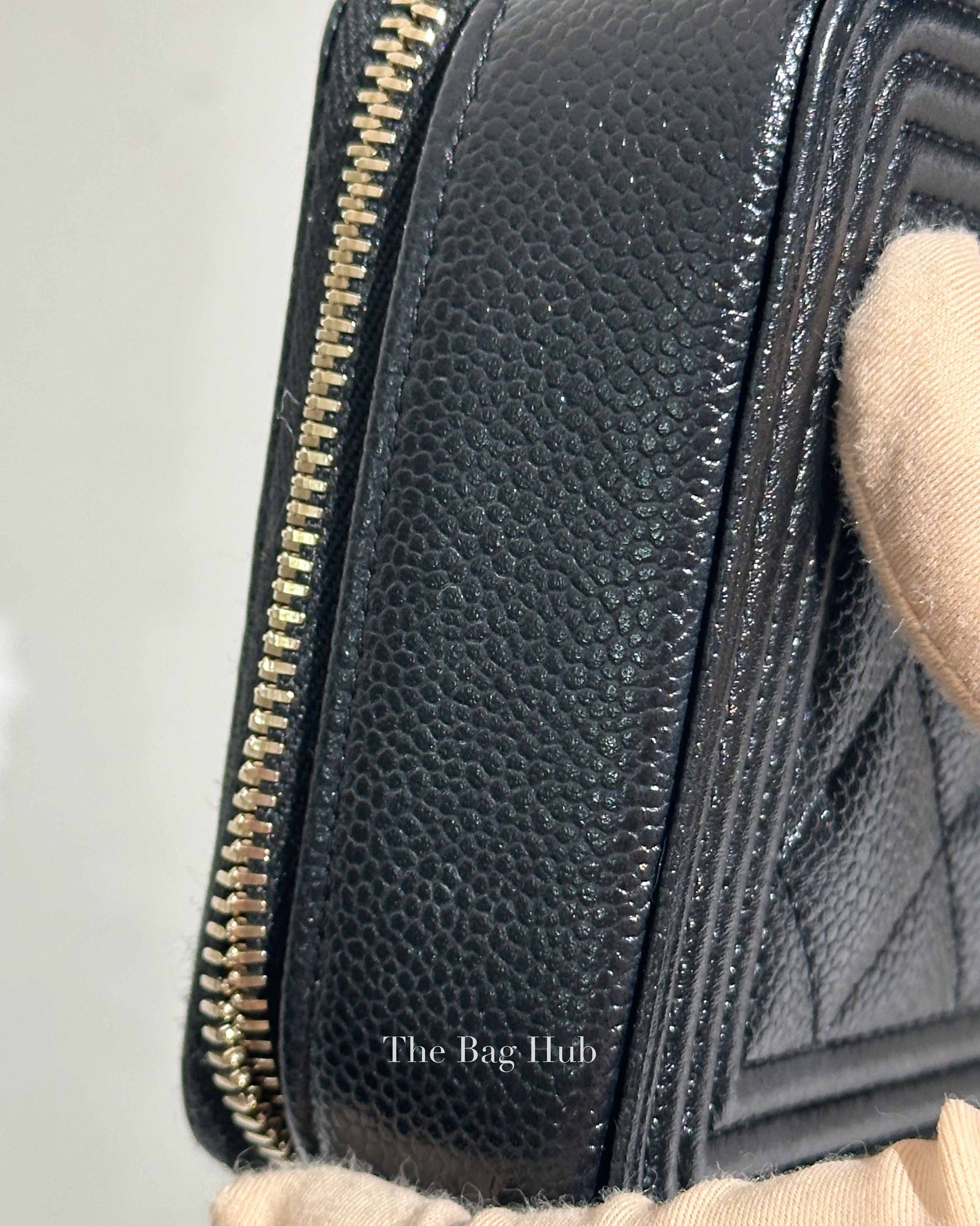Chanel Black Caviar Boy Zip Around Wallet on Chain GHW