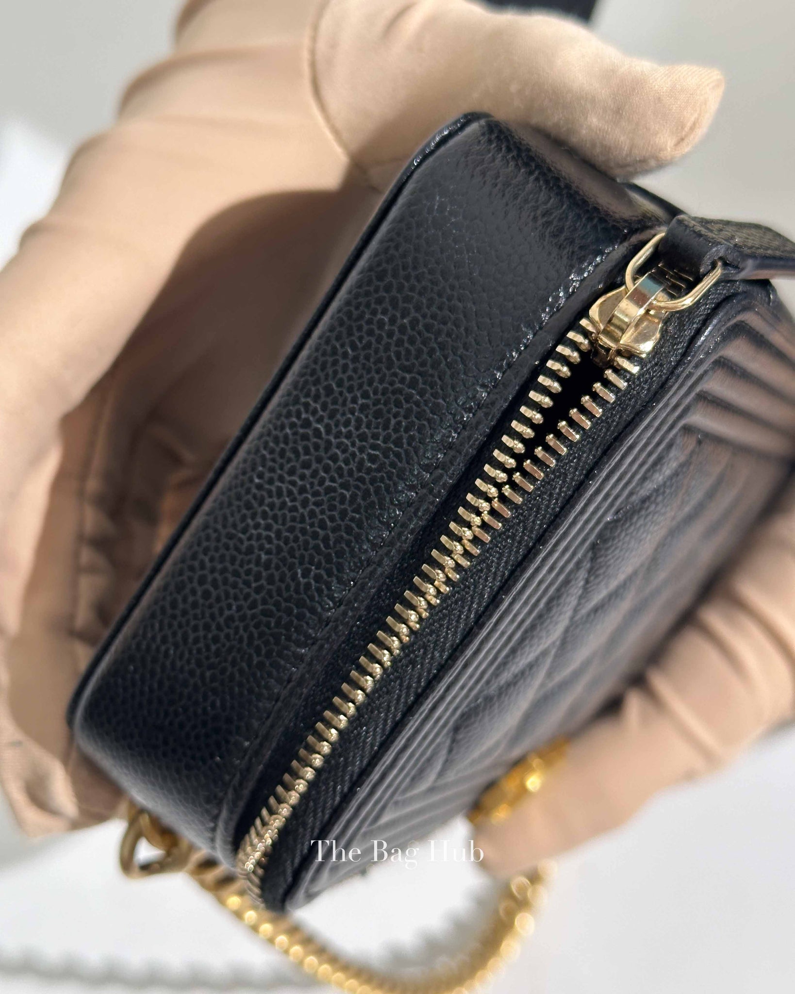 Chanel Black Caviar Boy Zip Around Wallet on Chain GHW