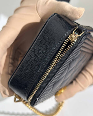 Chanel Black Caviar Boy Zip Around Wallet on Chain GHW