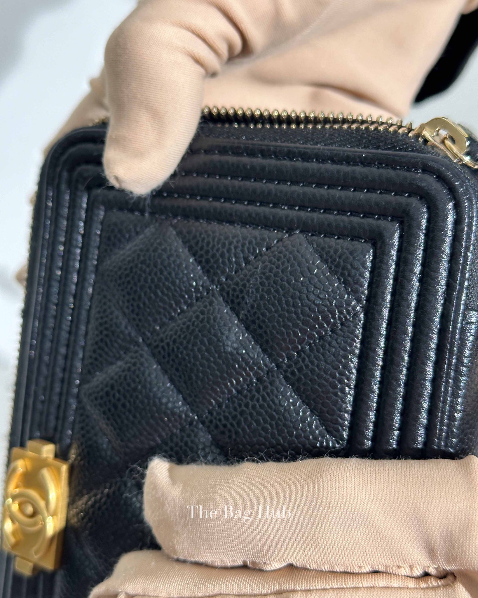 Chanel Black Caviar Boy Zip Around Wallet on Chain GHW