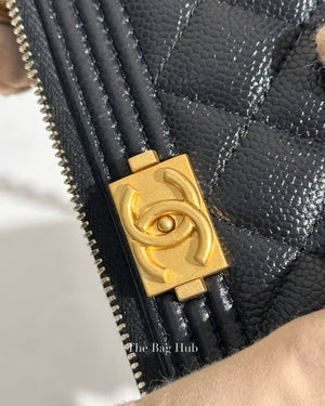 Chanel Black Caviar Boy Zip Around Wallet on Chain GHW