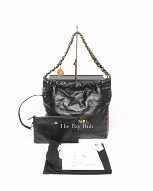 Chanel Black Shiny Calfskin 22 Small Handbag GHW