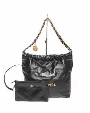 Chanel Black Shiny Calfskin 22 Small Handbag GHW