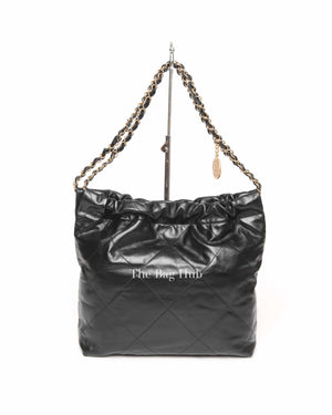 Chanel Black Shiny Calfskin 22 Small Handbag GHW