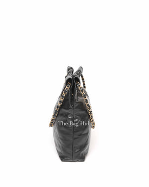 Chanel Black Shiny Calfskin 22 Small Handbag GHW