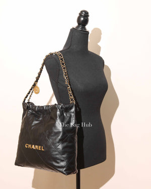 Chanel Black Shiny Calfskin 22 Small Handbag GHW