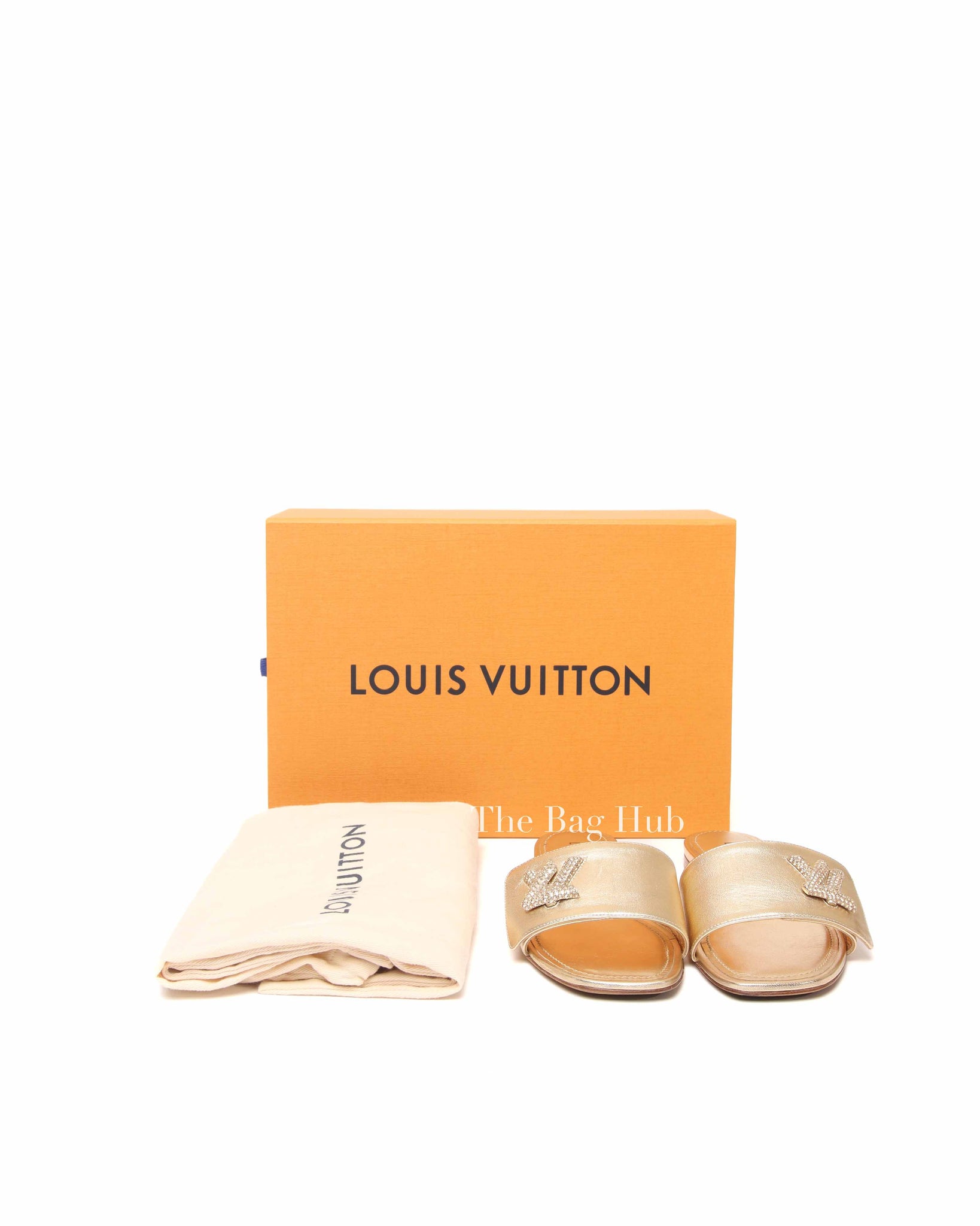 Louis Vuitton Gold Metallic Leather Twist Flat Mules Size 36
