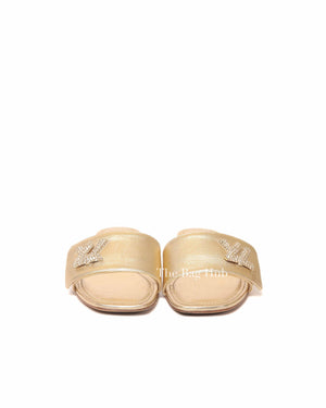 Louis Vuitton Gold Metallic Leather Twist Flat Mules Size 36