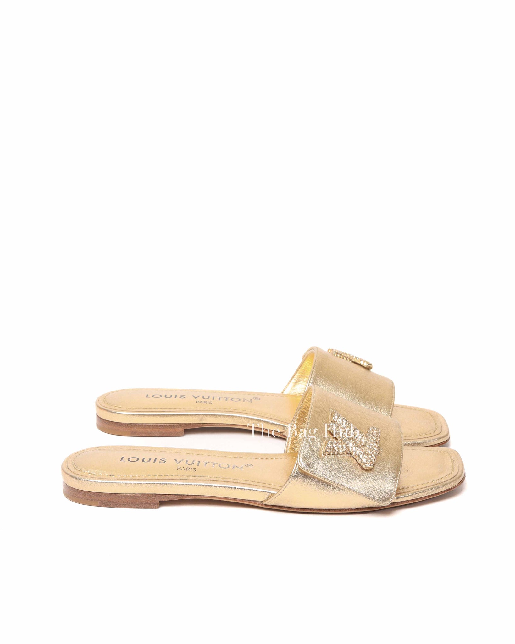 Louis Vuitton Gold Metallic Leather Twist Flat Mules Size 36