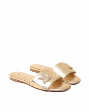 Louis Vuitton Gold Metallic Leather Twist Flat Mules Size 36