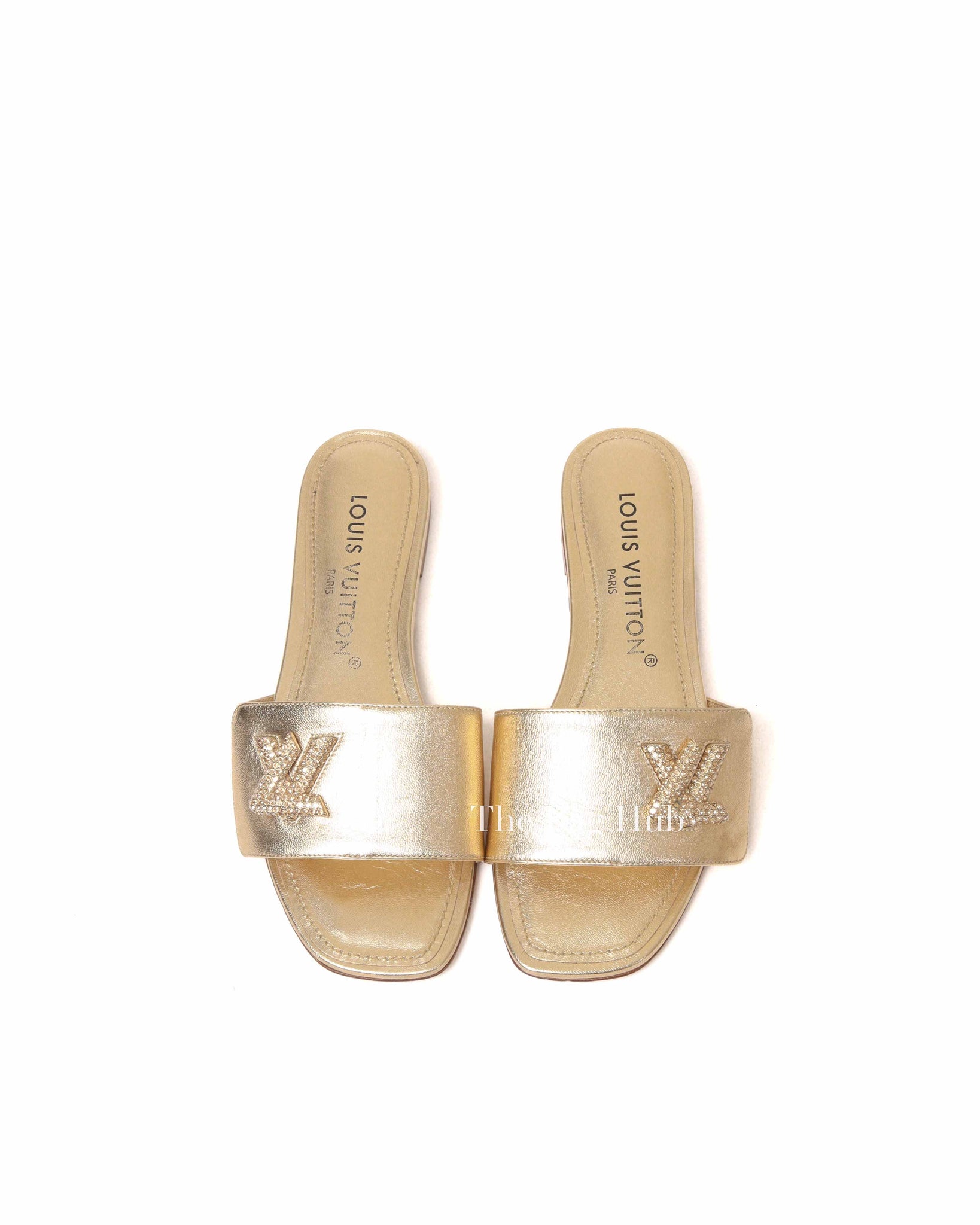 Louis Vuitton Gold Metallic Leather Twist Flat Mules Size 36
