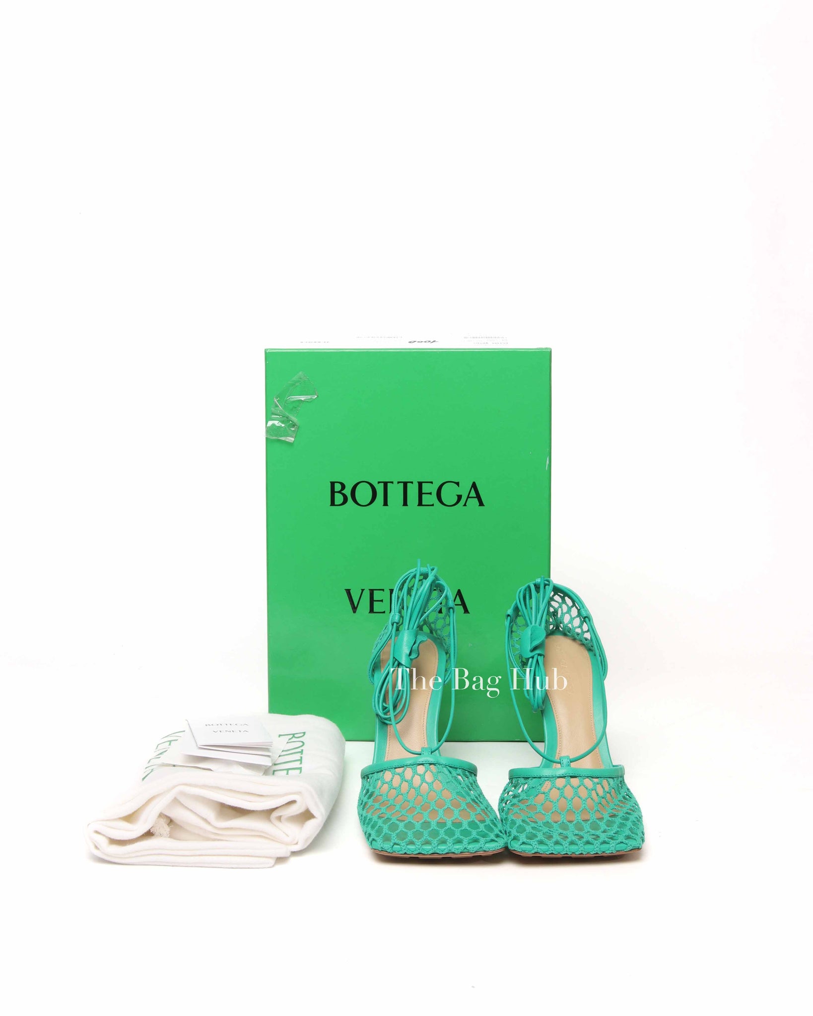 Bottega Veneta Green Mesh Nappa Stretch Ankle Tie Sandals Size 39