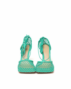 Bottega Veneta Green Mesh Nappa Stretch Ankle Tie Sandals Size 39