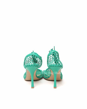Bottega Veneta Green Mesh Nappa Stretch Ankle Tie Sandals Size 39