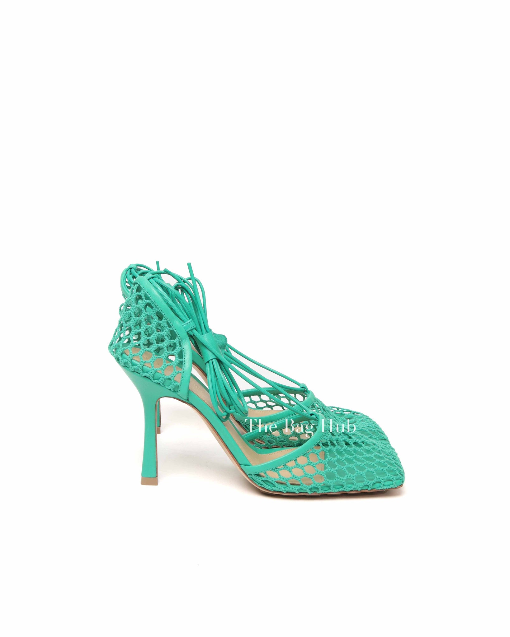Bottega Veneta Green Mesh Nappa Stretch Ankle Tie Sandals Size 39