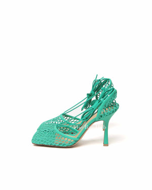 Bottega Veneta Green Mesh Nappa Stretch Ankle Tie Sandals Size 39