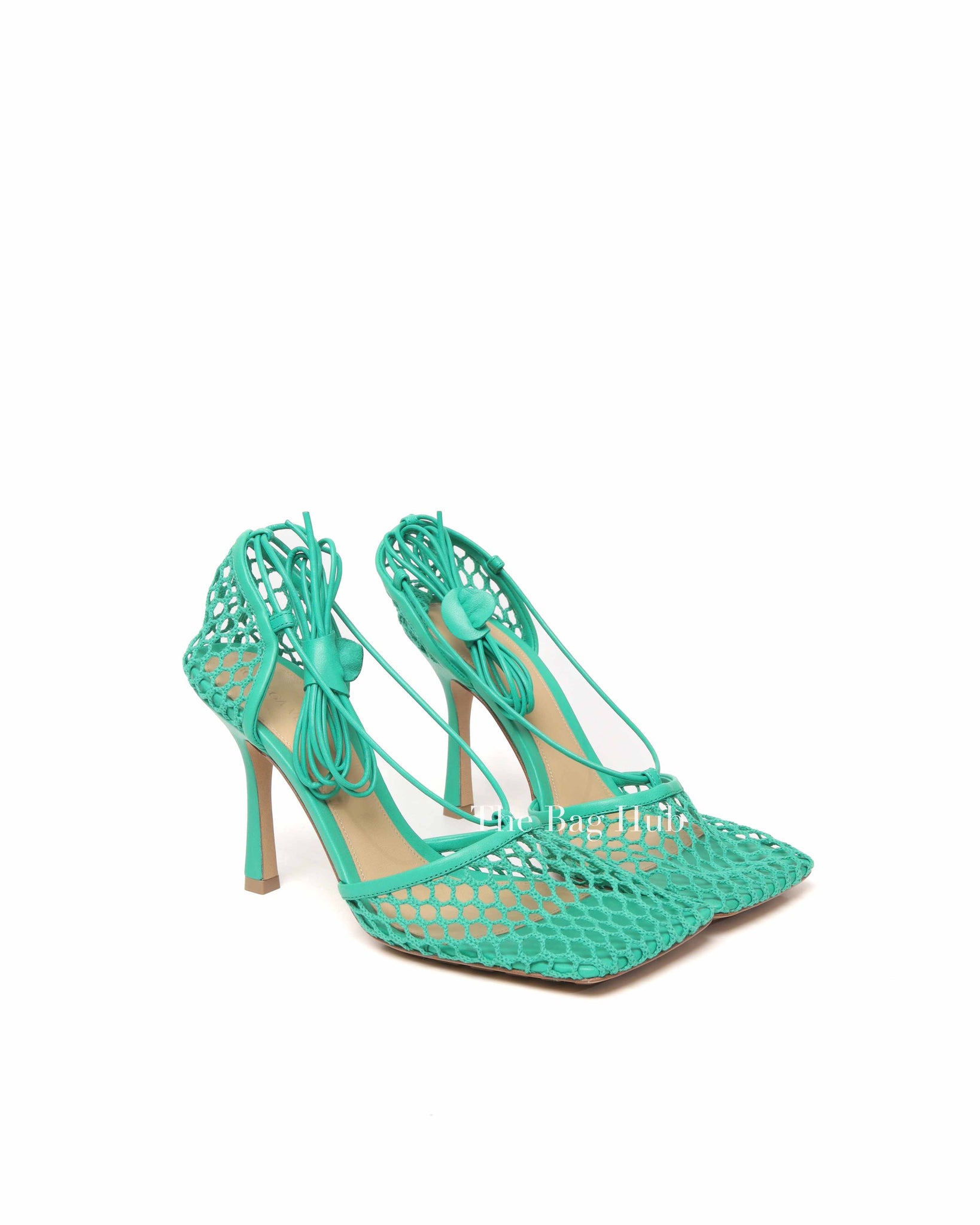 Bottega Veneta Green Mesh Nappa Stretch Ankle Tie Sandals Size 39