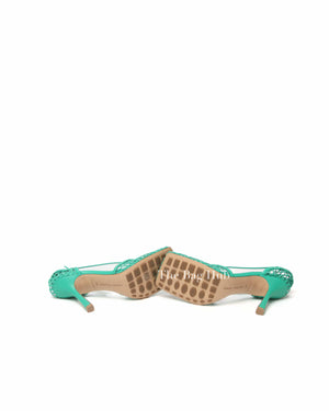 Bottega Veneta Green Mesh Nappa Stretch Ankle Tie Sandals Size 39