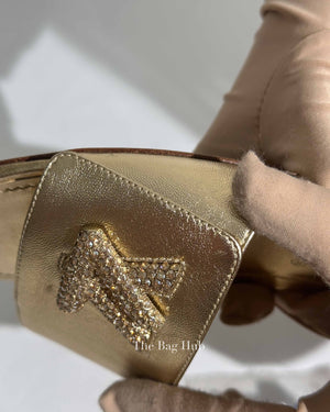 Louis Vuitton Gold Metallic Leather Twist Flat Mules Size 36