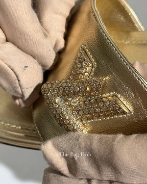 Louis Vuitton Gold Metallic Leather Twist Flat Mules Size 36