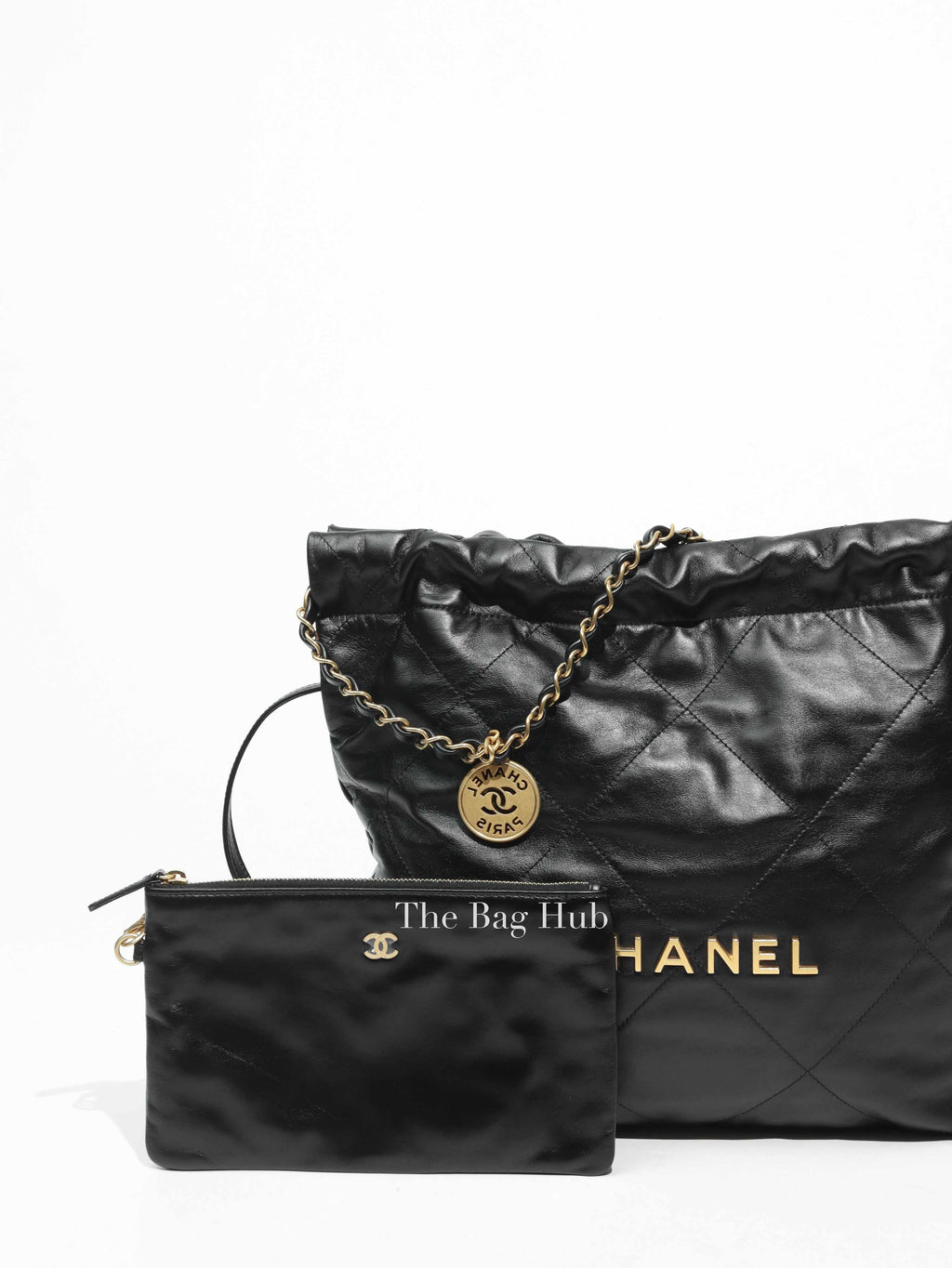 Chanel Black Shiny Calfskin 22 Small Handbag GHW
