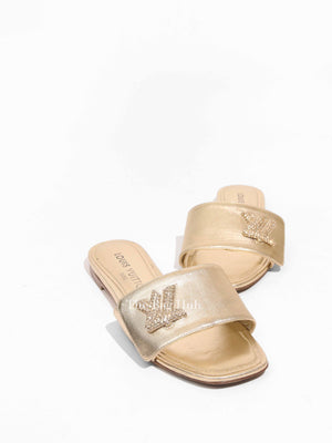 Louis Vuitton Gold Metallic Leather Twist Flat Mules Size 36