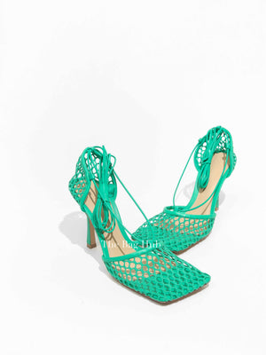 Bottega Veneta Green Mesh Nappa Stretch Ankle Tie Sandals Size 39