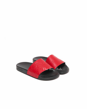 Gucci Red Guccissima Rubber Slides Size 34
