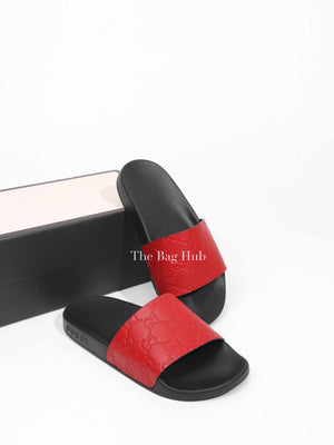Gucci Red Guccissima Rubber Slides Size 34