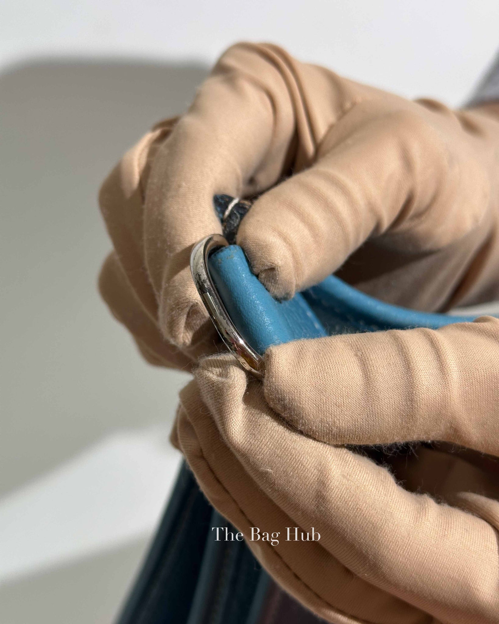 Hermes Blue Leather Evelyne PM Bag PHW
