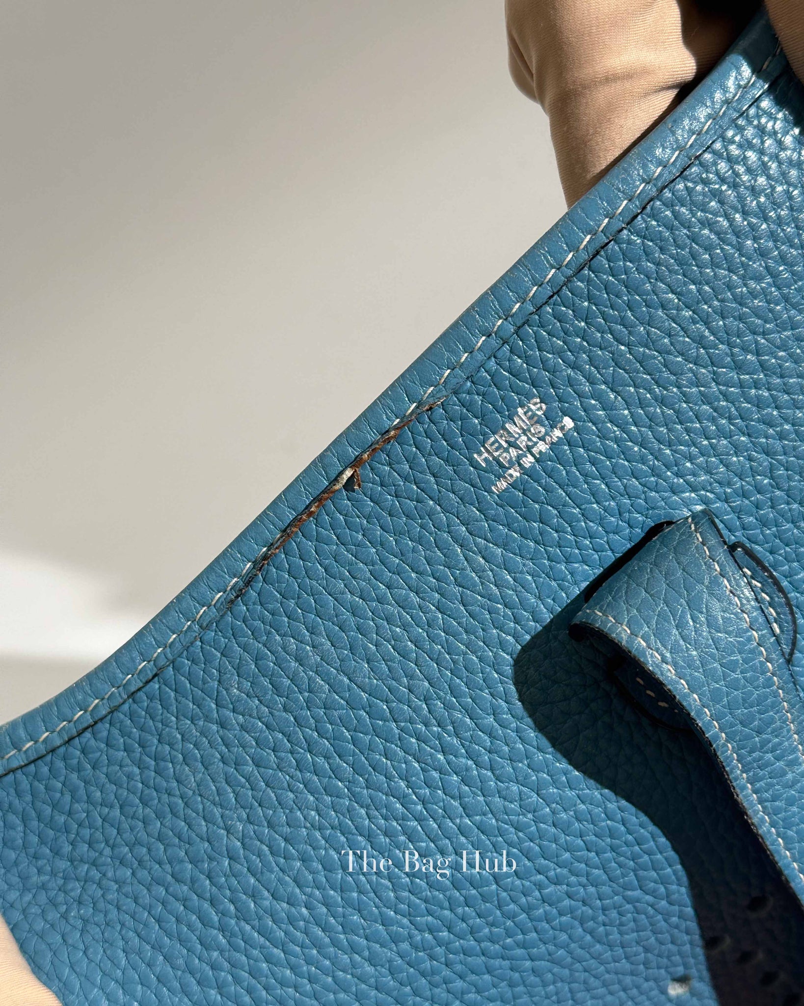 Hermes Blue Leather Evelyne PM Bag PHW
