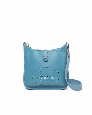 Hermes Blue Leather Evelyne PM Bag PHW