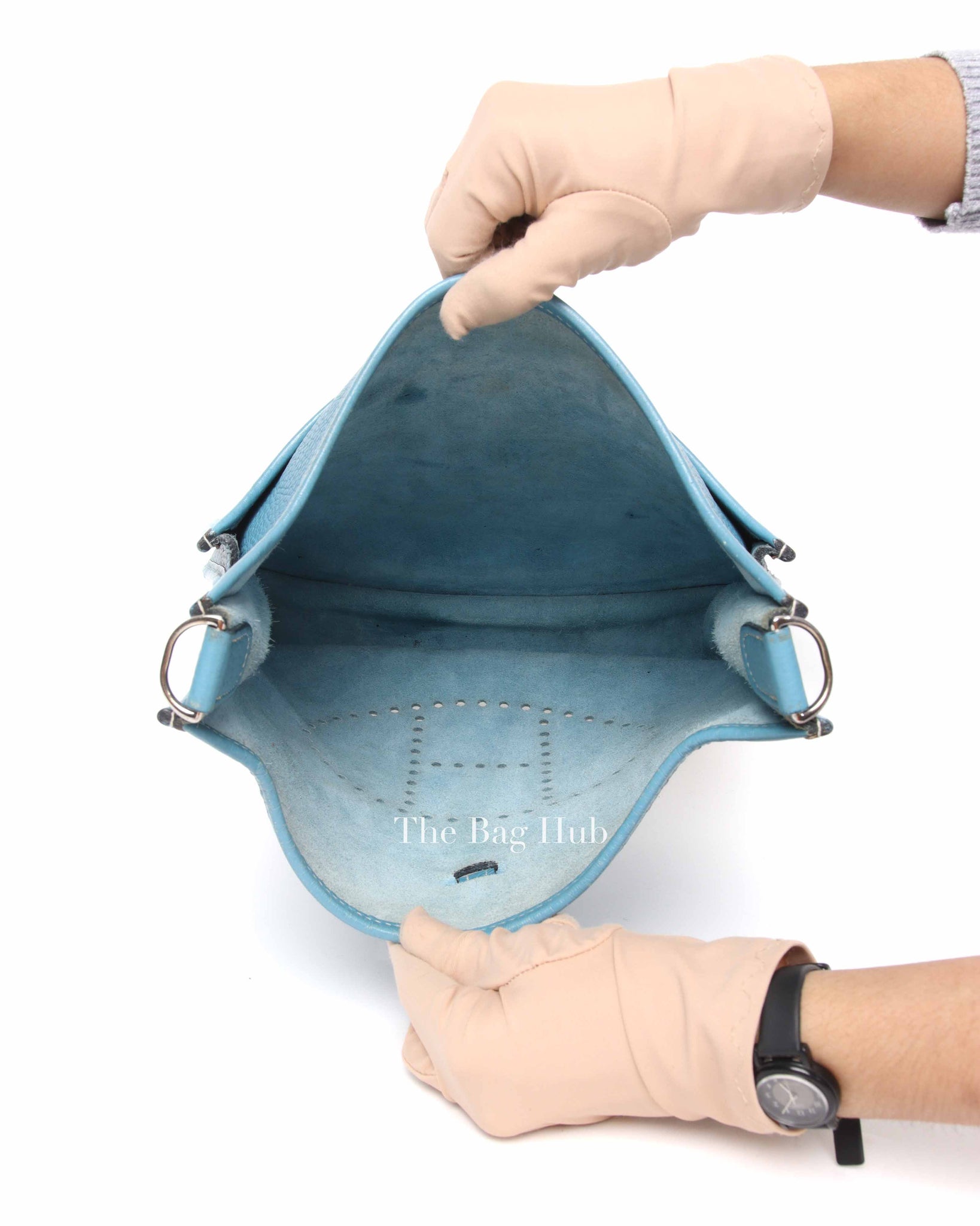 Hermes Blue Leather Evelyne PM Bag PHW