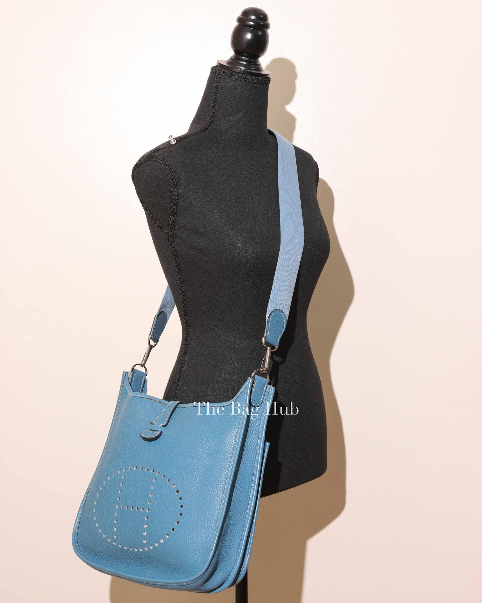 Hermes Blue Leather Evelyne PM Bag PHW