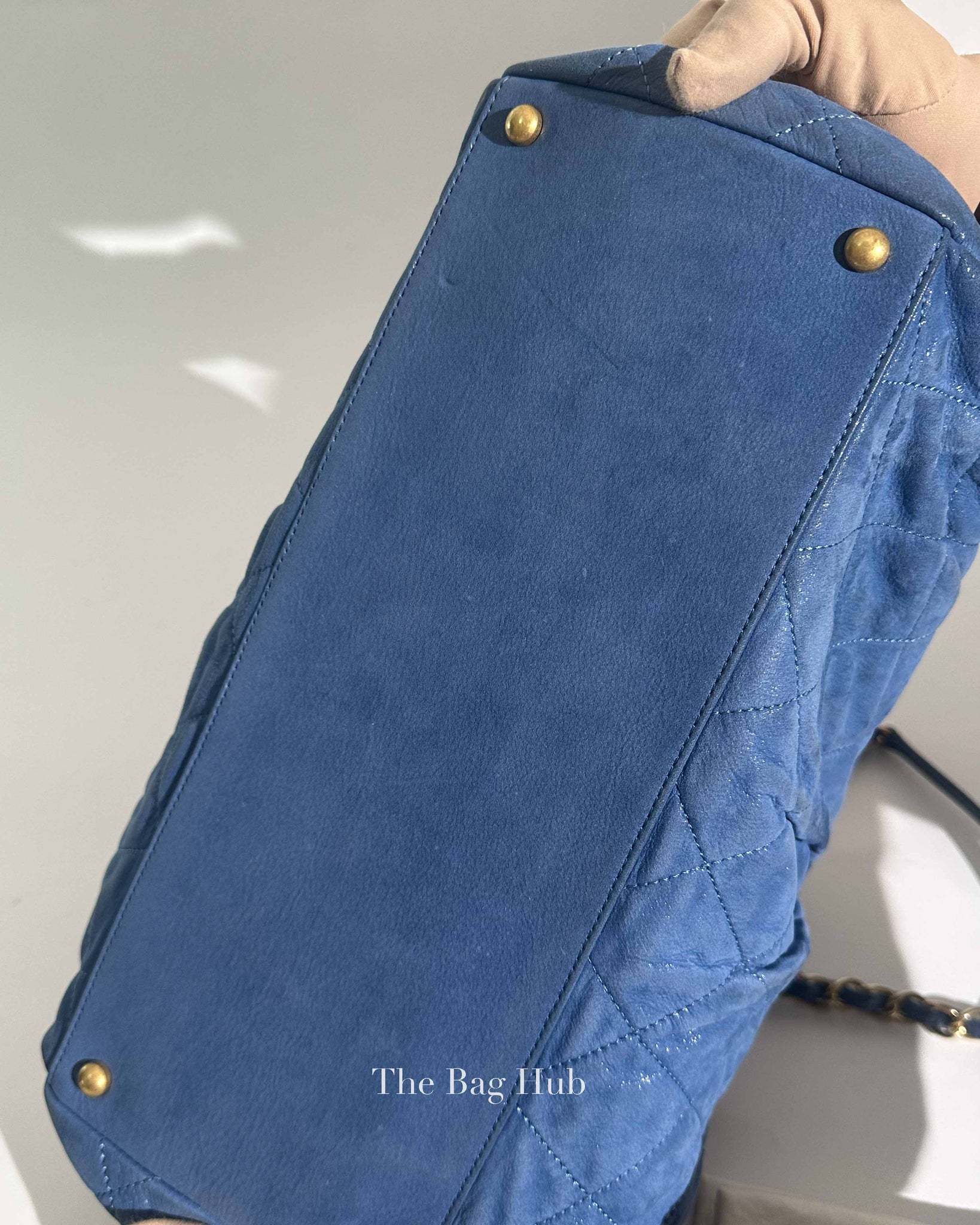 Chanel Blue Quilted Velvet CC Bowling Bag
