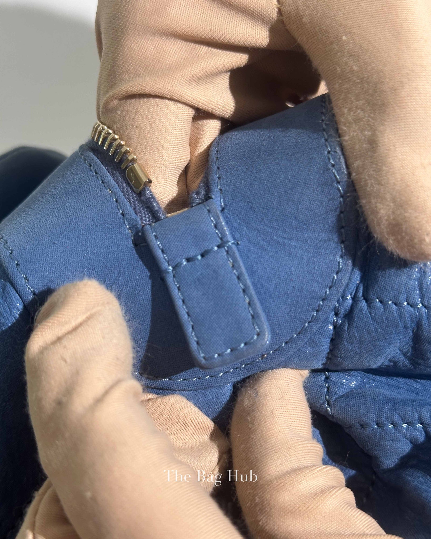 Chanel Blue Quilted Velvet CC Bowling Bag