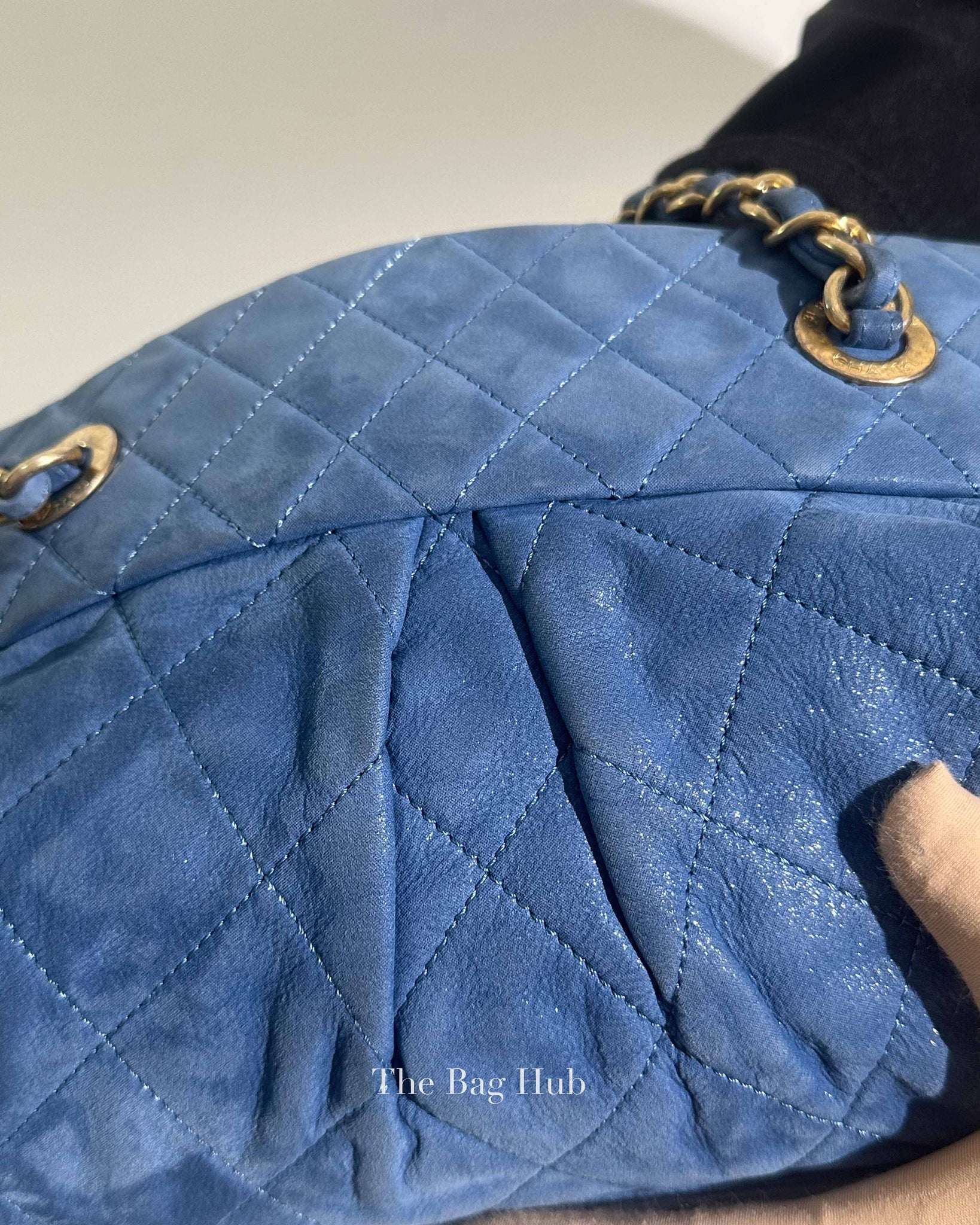 Chanel Blue Quilted Velvet CC Bowling Bag