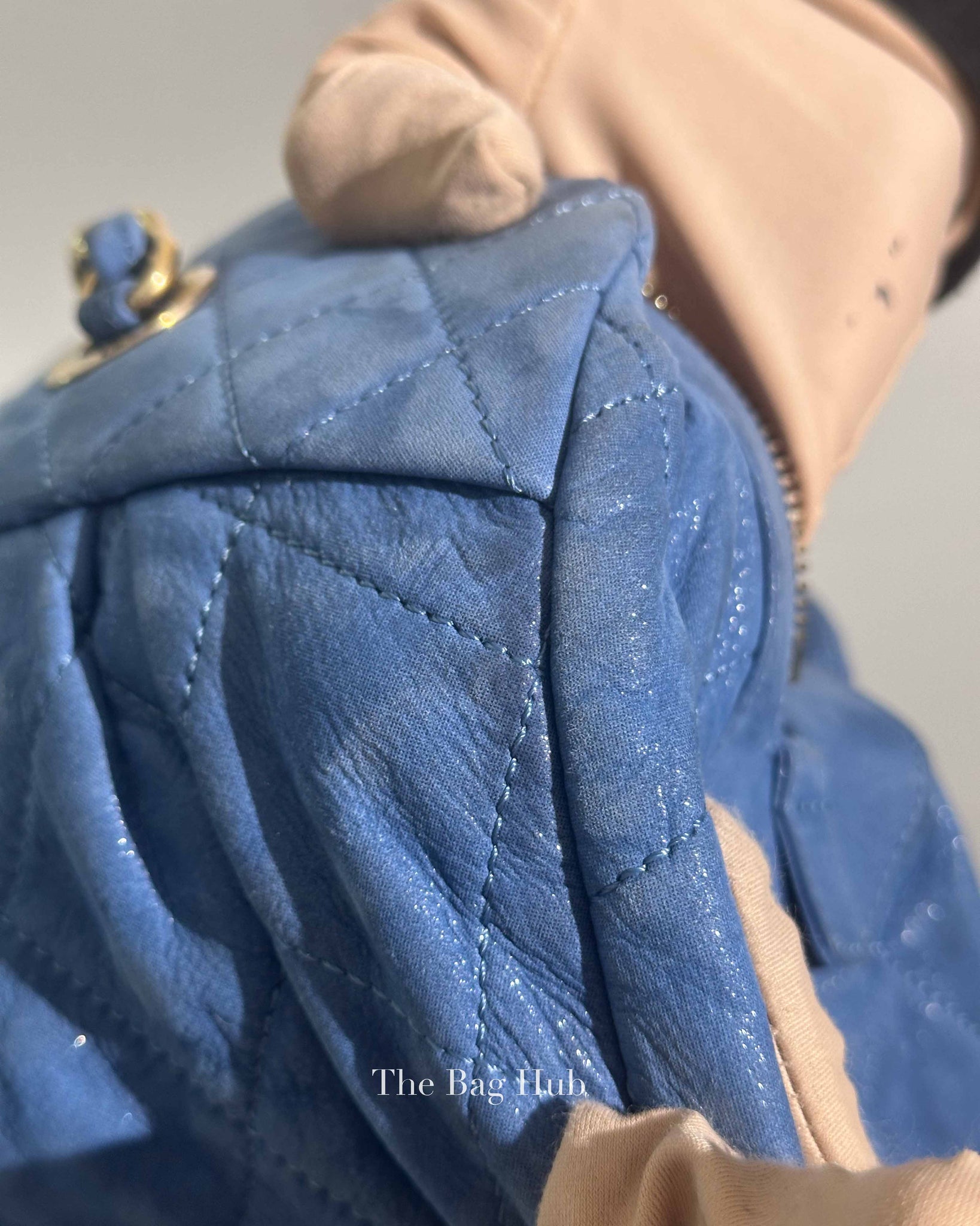 Chanel Blue Quilted Velvet CC Bowling Bag